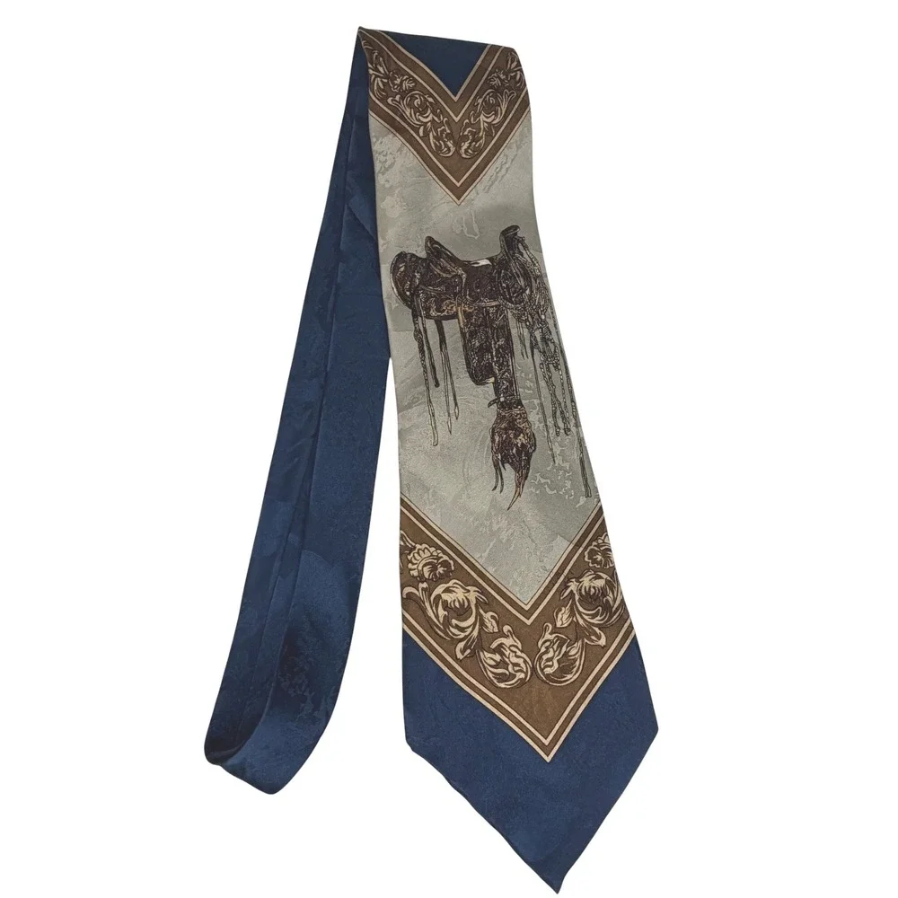 Roper Necktie Mens OS Blue Grey Western Saddle Silk Jacquard Cowboy Tie